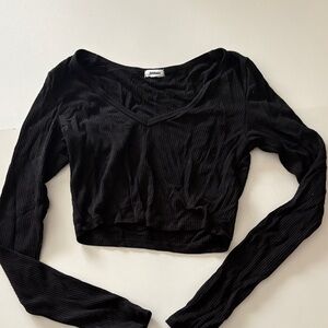 Garage Black Ribbed V-Neck Crop Top